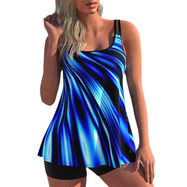 Maillots de Bain Tankini Modestes pour Femmes Deux Pièces Blouson Contrôle du Ventre Robe de Bain avec Shorts