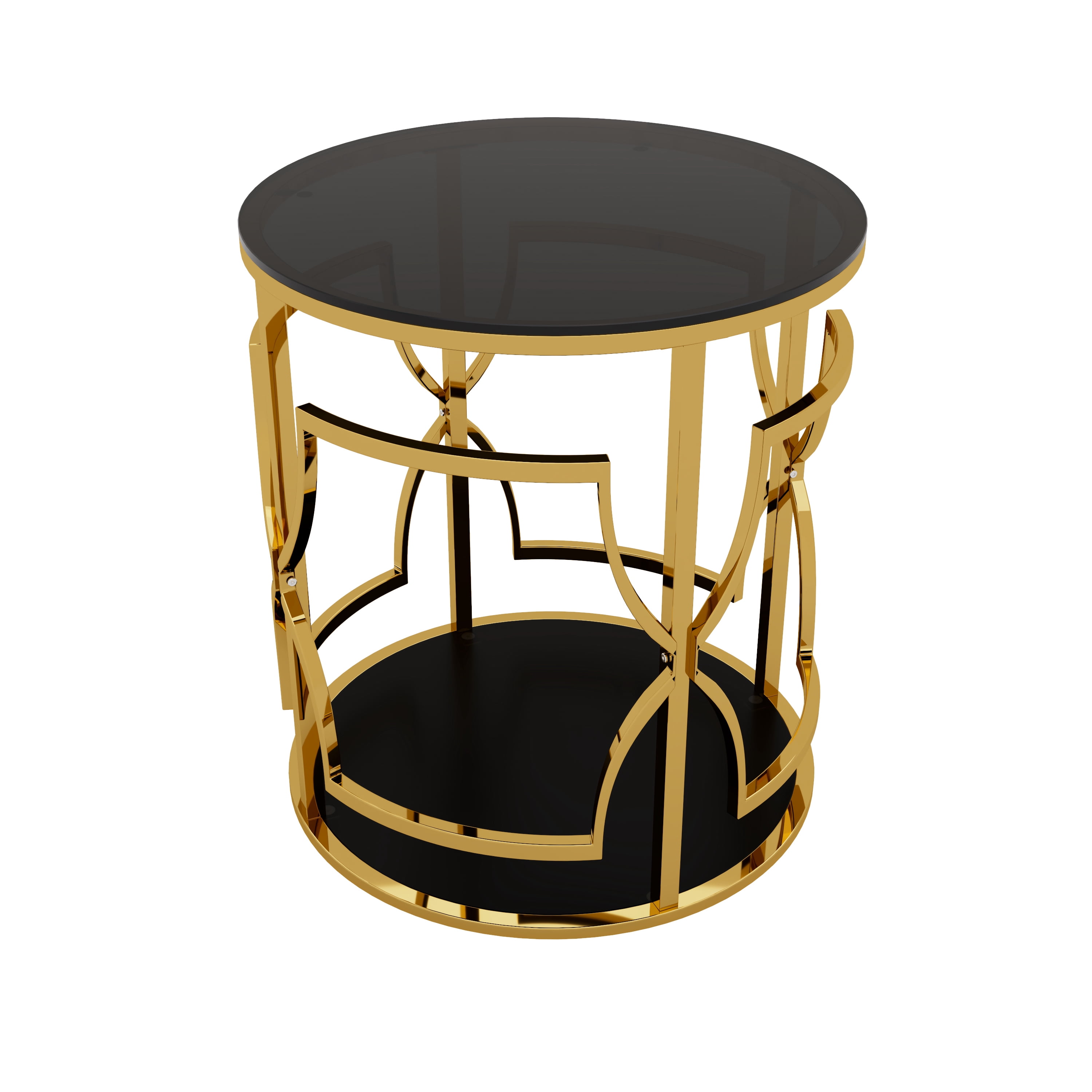 19.7" Round Side Table with Tempered Glass Top, 2-Tier Storage Shelf Modern Small End Table with Metal Frame, Sofa Side Accent Table