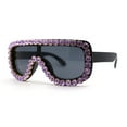 thumbnail image 3 of Large Rhinestone Show Sign Racer Shield Oversize Sunglasses Black Purple, 3 of 4