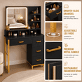 thumbnail image 4 of CLOUDREST PRO Makeup Vanity Desk with LED Lighted Mirror for Bedroom, 3 Color Lighting Modes, Storage Drawers & Open Shelves, Gold & White Beauty Dressing Table for Women, Black, 4 of 6