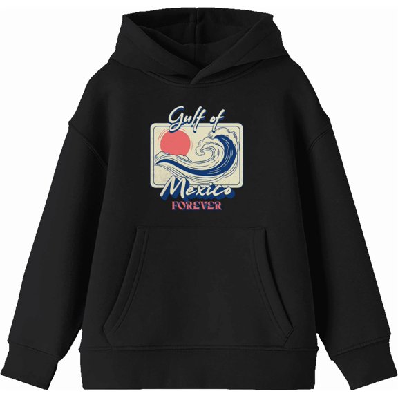 Gulf of Mexico Forever Sunset Wave Youth Black Long Sleee Hoodie-Medium