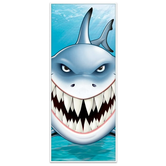 Party Central Pack of 12 Blue and White Under the Sea Shark Door Covers 72"
