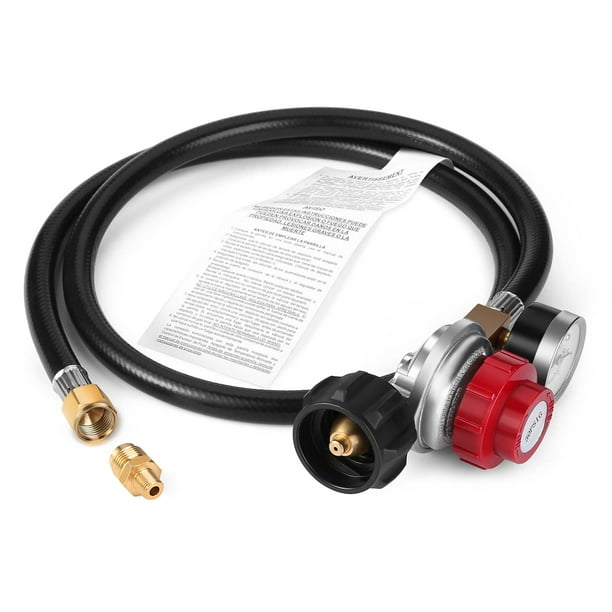IMAGE 4FT 030PSI Adjustable High Pressure Propane Regulator with Hose and PSI Gauge, LP Gas