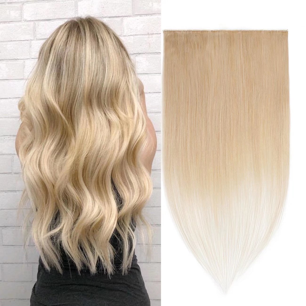 SEGO Blonde Clip in Human Hair Extensions Balayage One Piece Soft Straight 3/4 Full Head Hair Pieces for Women