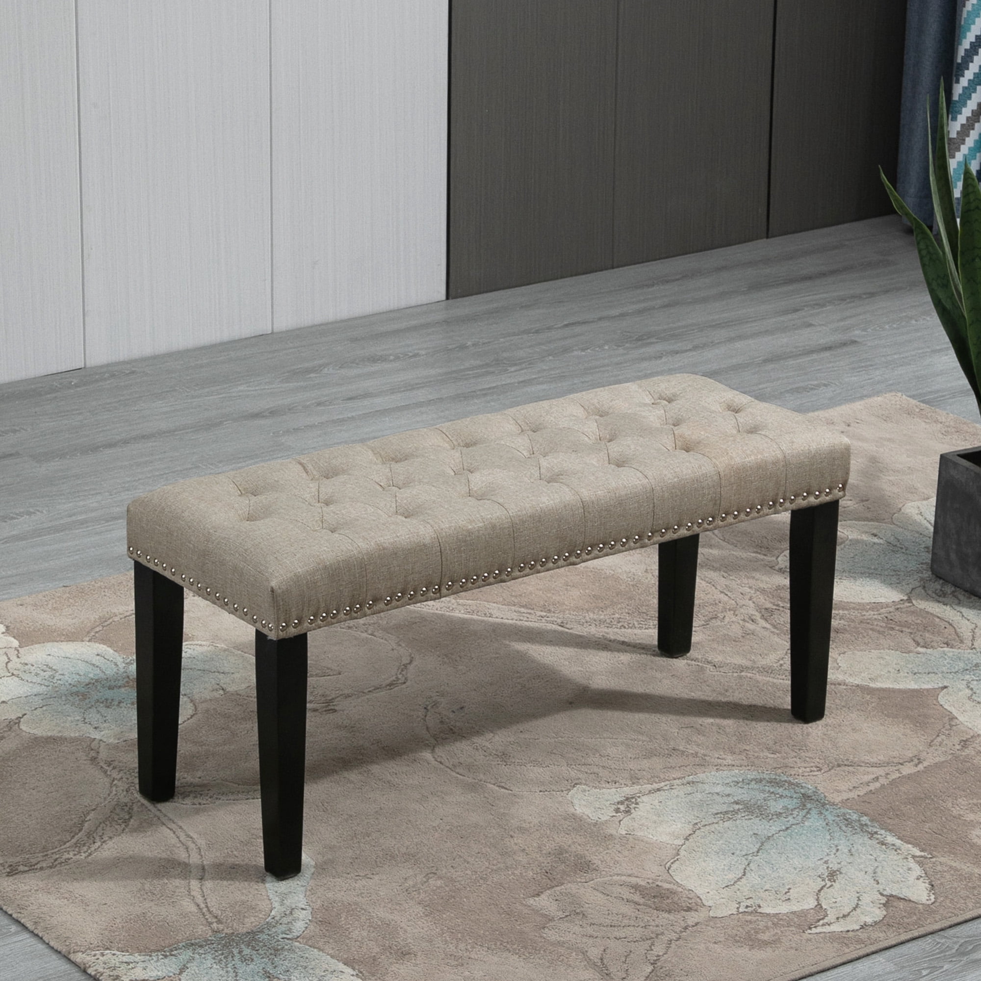 Abble W 37 in. x H 17.3 in. Beige Fabric Upholstered Bench with Button-Tufted Seat