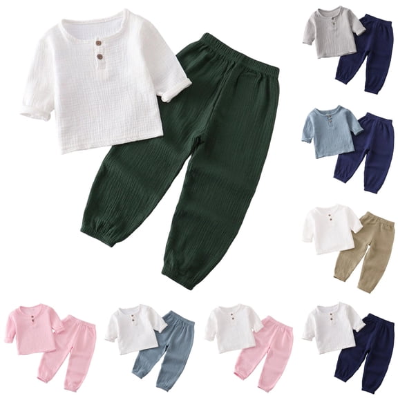 WERYOUNG Lightweight Boys Summer Outfits For Kids Breathable Long Sleeve Top Pants Two Piece Sets For Toddler Boy Girl Versatile Clothes Sets 18-24 Months