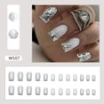 thumbnail image 2 of rynn&rae W507 Square Medium Long Press on Nails Tips Full Cover Fake French Blue Orange Green Pink Rainbow White Rhinestones Summer Uñas Postizas 24 ct/pk, 2 of 4