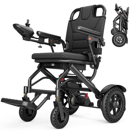 Ecojoy Ultralight 36lbs Foldable Electric Wheelchair - 15mi Range, 400W Silent Motor, Aircraft Aluminum Frame (Senior & Travel Friendly)