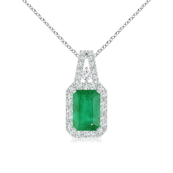 ANGARA Natural Emerald-Cut Emerald Halo Pendant in 14K White Gold for Women (Size-6x4mm) | May Birthstone, Birthday, Anniversary, Jewelry Gift for Women | Natural Emerald Necklace