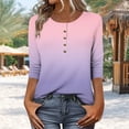 thumbnail image 2 of aidice 3/4 Length Sleeve Womens Tops Button Round Neck Comfy Fitting Casual Gradient Color Tee Shirts, 2 of 7