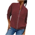thumbnail image 2 of Chaqueta y abrigo informal de manga larga sin capucha para mujer, de punto hueco, con cremallera y manga larga, blusa para mujer, 2 of 6