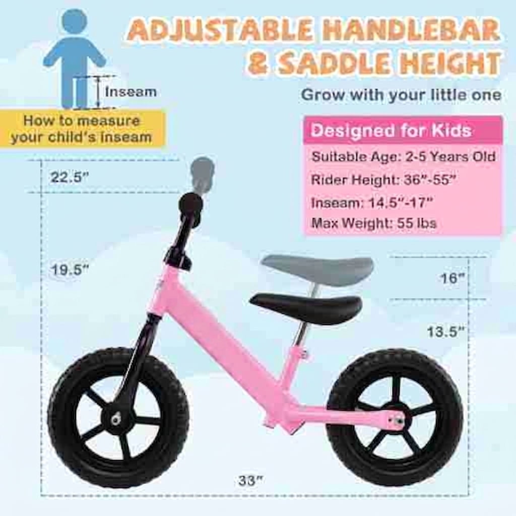 Redsmile Toddler Balance Bike for Ages 2-5, No Pedal Training Bike with Adjustable Seat and Handlebar, Lightweight Kids Balance Bike, Pink