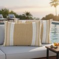 thumbnail image 3 of Lumbar Pillow Covers 20x12 Inch Set of 2, Vintage Tan Brown Striped Waterproof Outdoor Pillow Covers, Farmhouse Modern Stripes Boho Linen Decorative Cushion Pillowcases for Patio Garden Couch Bed, 3 of 9