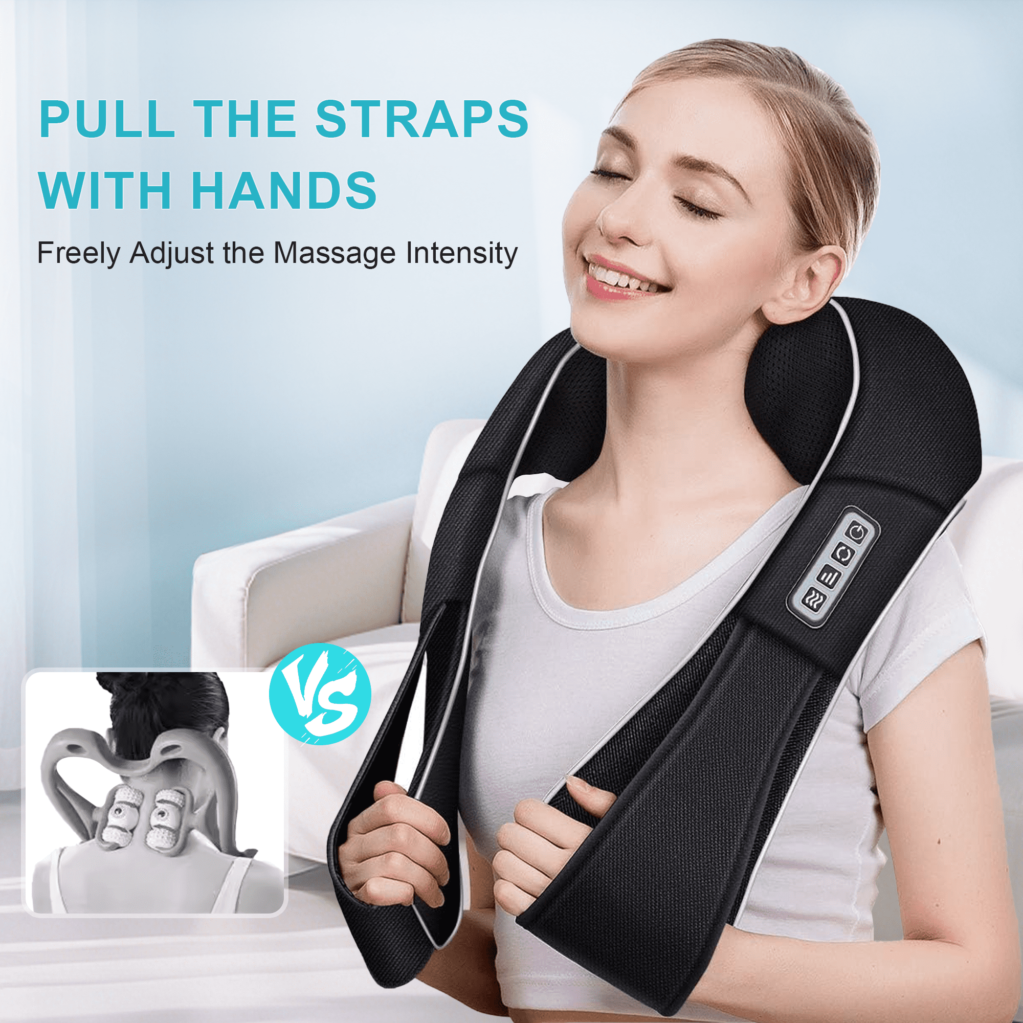 ALLJOY Shiatsu Shoulder Neck Massager with Heating, Deep Tissue 3D Kneading Massager, Use at Home, Car, Office (Black)