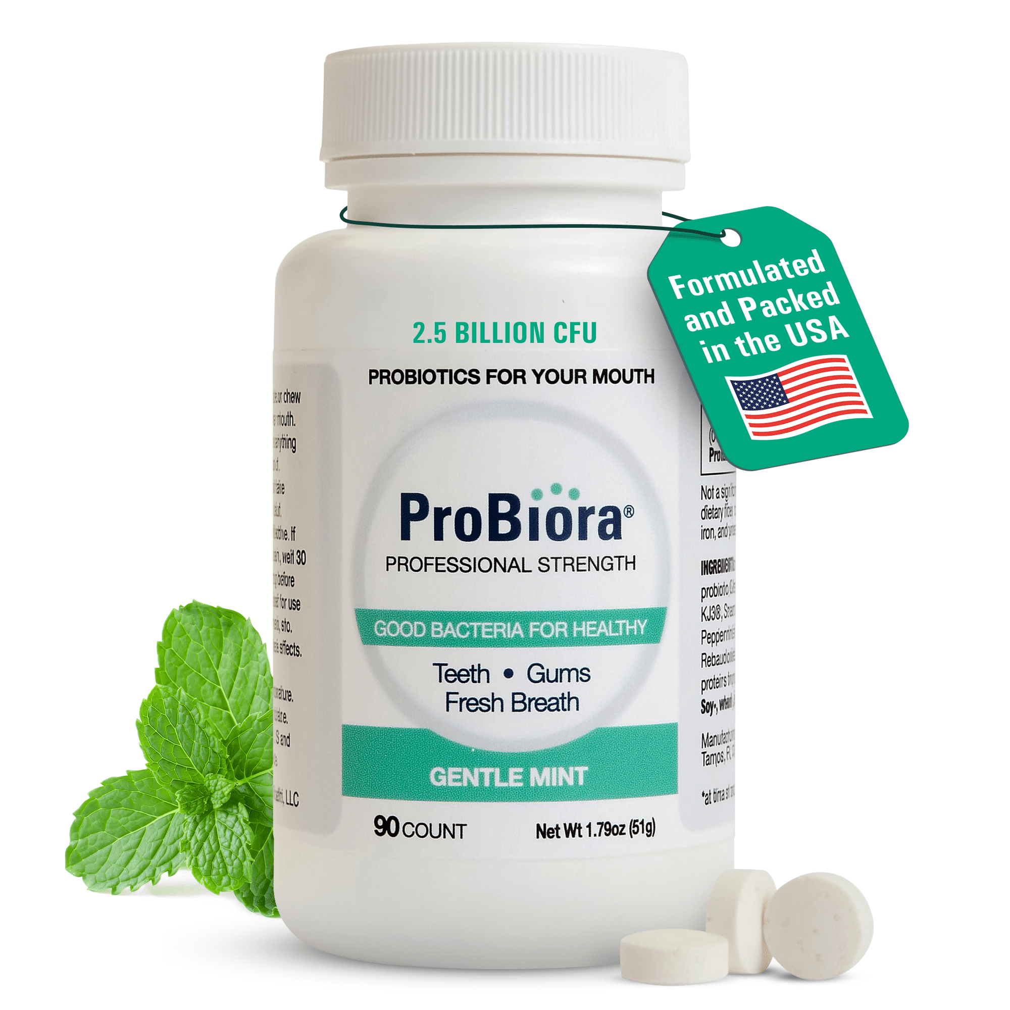 ProBiora Professional Strength Natural Oral Probiotic Mints, Gentle Mint, 90 Tablets