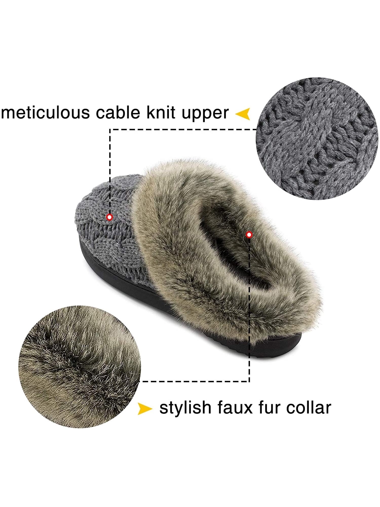 ULTRAIDEAS Womens Yarn Cable Knit Slippers Memory Foam Anti-Skid Indoor//Outdoor House Shoes w//Faux Fur Collar
