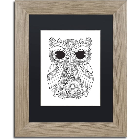 Trademark Fine Art "Owl 3" Canvas Art by Hello Angel, Black Matte, Birch Frame