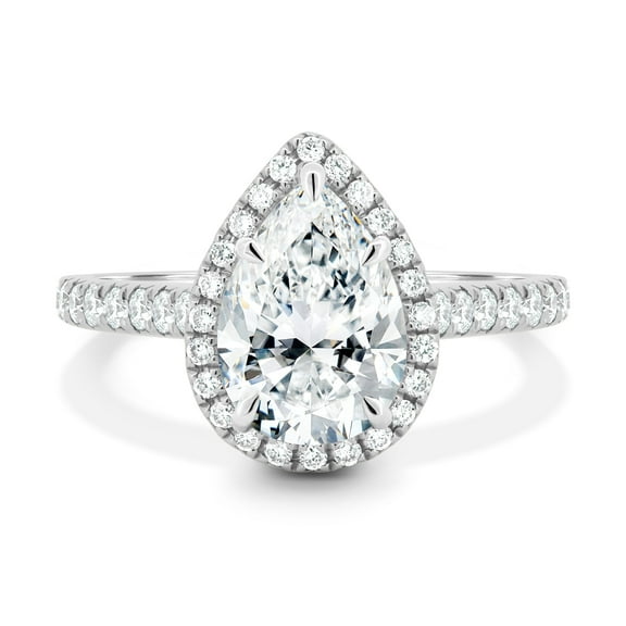 ESTE ORIGIN 2.65Ct Pear Cut Moissanite Solitaire Engagement Ring with Hidden Halo and Pave, 10K White Gold Solitaire Ring for Women US 4