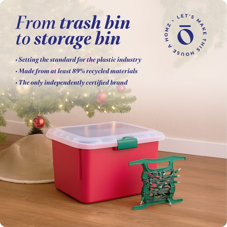 Homz Products Holiday Christmas Light Storage Box Bin w/ 4 Cord