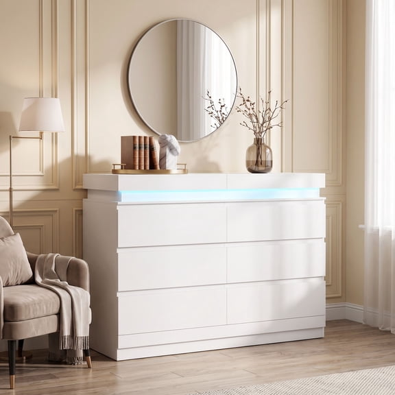 Kadyn Modern Wide 6 Drawer, Clothing Storage Chest, Versatile Console Cabinet for Bedroom, Livng Room and Hallway, White