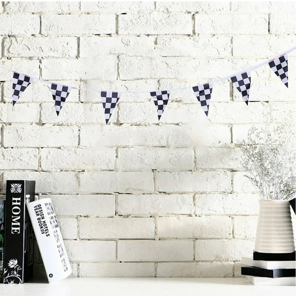 PBPBOX 38Pcs Black and White Checkered Party Banner for Wall Window Tree Hanging Decoration