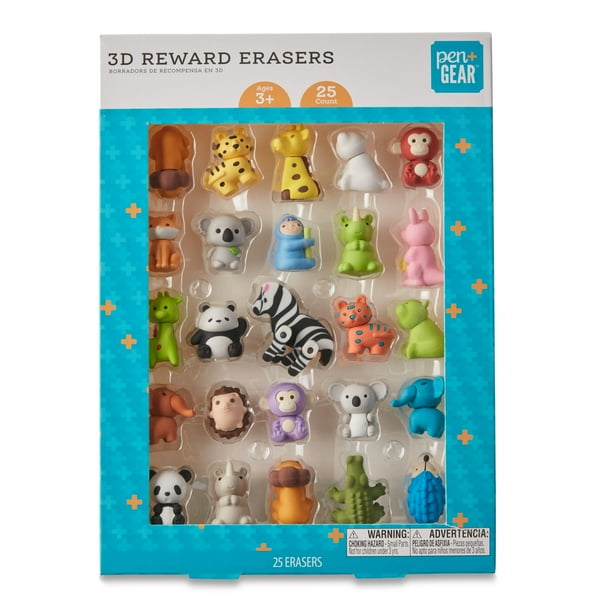 Pen+Gear 3D Eraser Pals, Safari Animals Theme, 25 Count, Multicolor