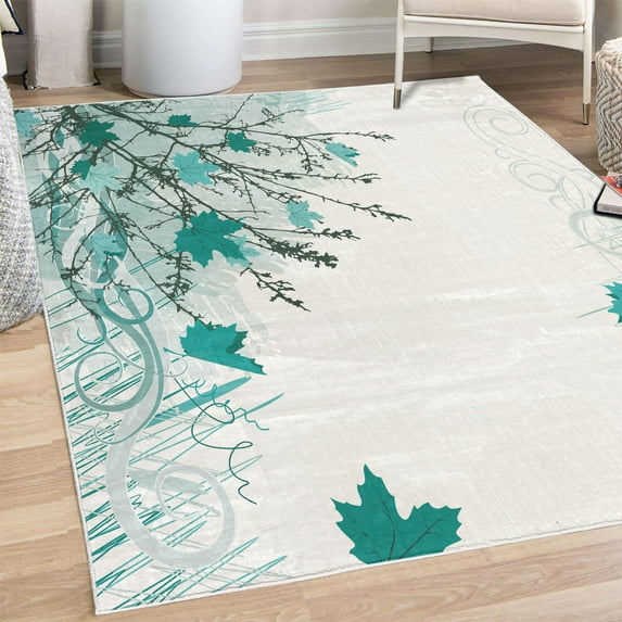 Nature Decorative Rug, Autumn Maple Leaves Branches in Fall Earthen Tones Faded Woodland Art Print, Quality Carpet for Bedroom Dorm and Living Room, 6 Sizes, Pale Blue, by Ambesonne