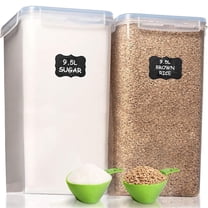 Shazo 2PC (9.5L | 321 oz) Extra Large Airtight Flour Sugar Storage Containers, BPA Free Plastic Food Storage Containers with Lids, Includes 2 Measuring Spoon