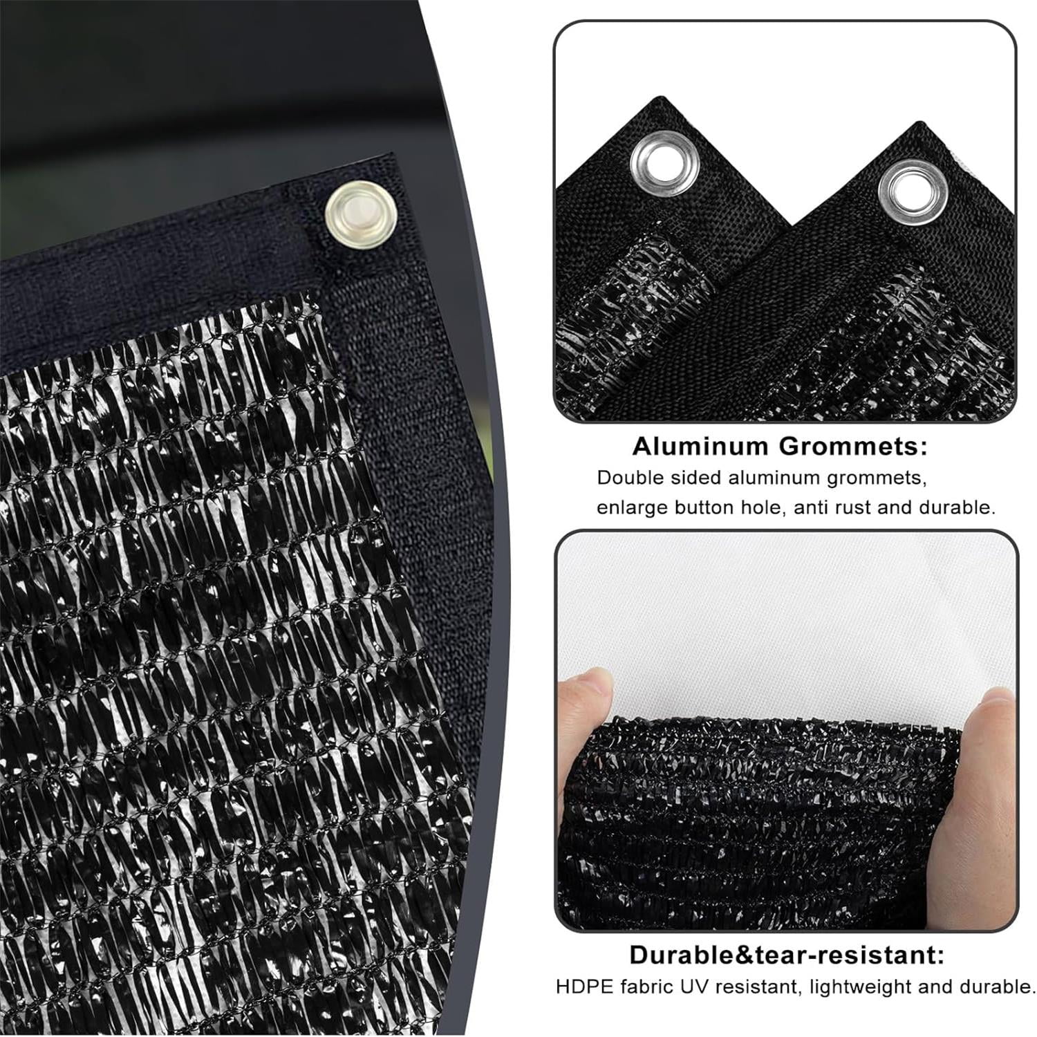 SUNNY GUARD 55% Sun Shade Cloth with Grommets 6/6.5/8/10/12/16.5/20 FT Sunblock Mesh Cover Net Garden Patio Yard, 10'x12' Black