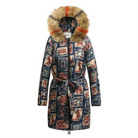 

Trench Coats for Women Fleece Jacket Women Women Winter Warm Medium Length Large Print Vintage Style Hooded Cotton Jacket Cardigan for Women on Sales Bomber Jacket Women Multicolor L