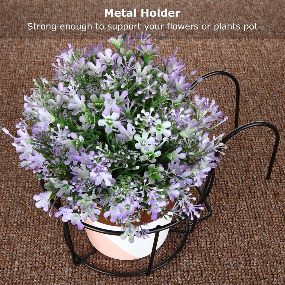 4Pcs Hanging Railing Planter, Flower Hangers for Porch Rail, Deck Railing Plant Hangers, NOGIS Balcony Planters Railing Hanging,Round Plant Baskets Metal Potted Mounted for Indoor Outdoor,Black
