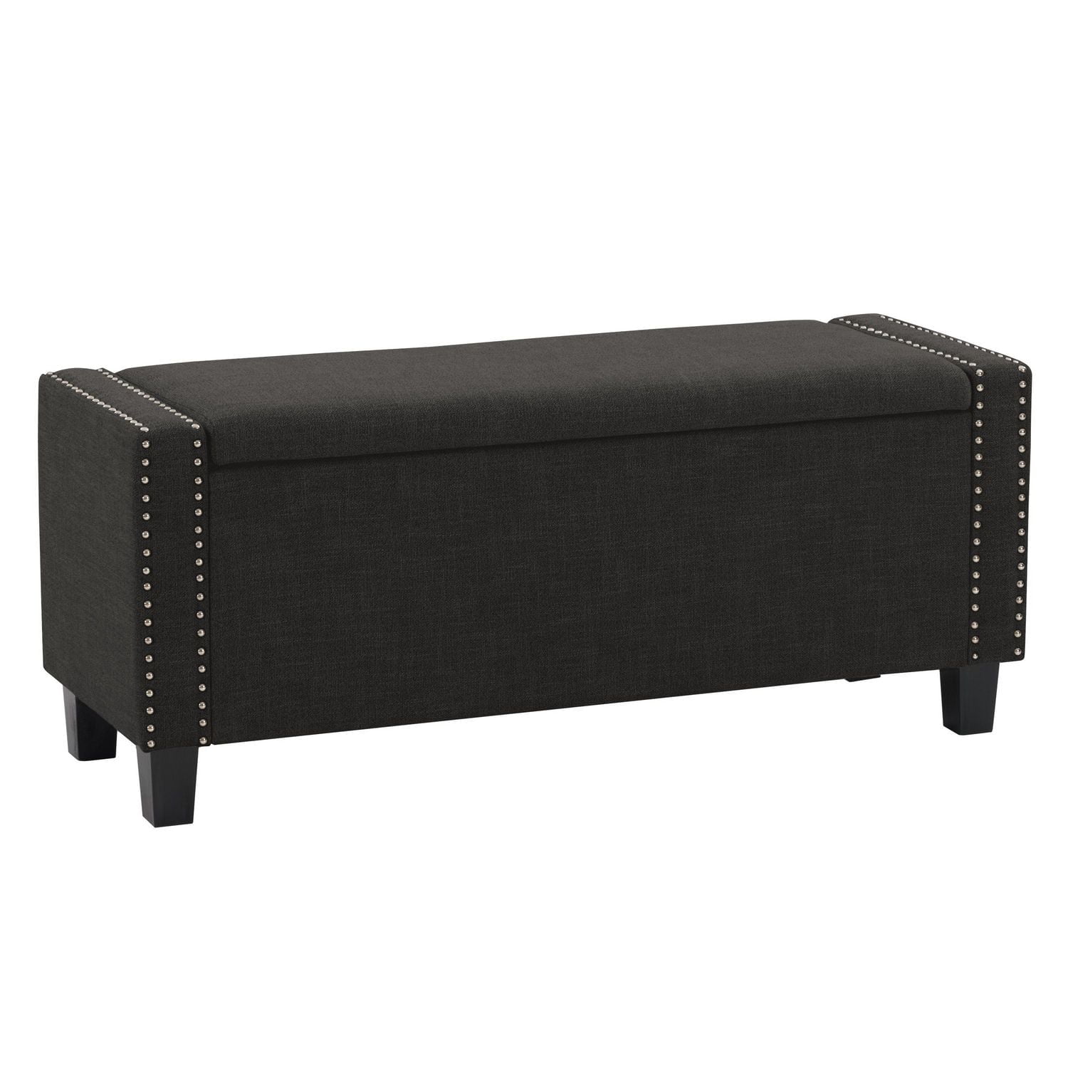 CorLiving Boston Fabric Upholstered Storage Ottoman with Nail Head Accents and Sturdy Plastic Feet