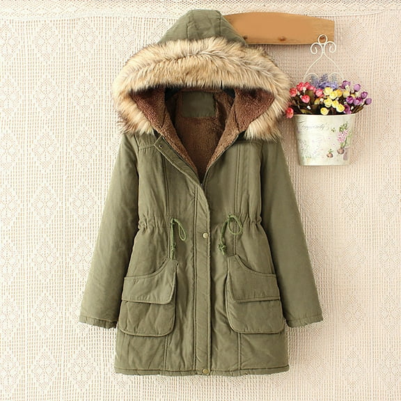 Homenesgenics Long Puffer Jackets for Women Plus Size Hoodie Fleece Womens Warm Long Coat Hoodies Jacket Slim Winter Parkas Outwear Tops with Pockets Green XXXL
