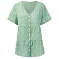 thumbnail image 2 of Women Short Sleeve Floral Shirts Summer Chiffon Blouse Top Polka Dot Print T Shirt Casual V Neck Ruffle Hem Tops, 2 of 8