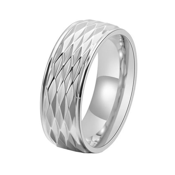 PAMTIER Men's Stainless Steel 8MM Personalized Rhombic Faced Classic Plain Wedding Band Biker Ring European and American Style Silver Size 6