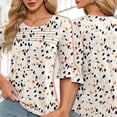 thumbnail image 5 of SOMER Women Blouses Dressy Casual 3/4 Sleeve Tops Print Crew Neck Pleated Shirts for Going Out,2025 Fall, 5 of 6