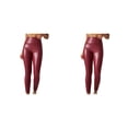 thumbnail image 2 of Qarigey Mallas de cuero PU para mujer, pantalones pitillo de Yoga, pantalones pitillo sin grietas, mallas deportivas de moda, talla grande, Rojo 3XL 2piezas, 2 of 4
