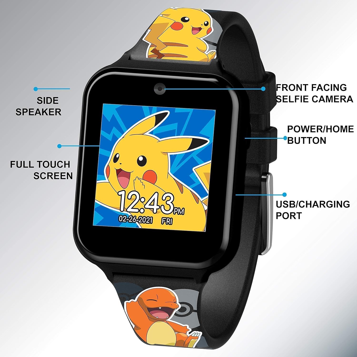 Pokemon Smartwatch Touchscreen Per Bambini Con Selfie Cam E Registratore - Modello POK4231AZ, Sveglia E Calcolatrice