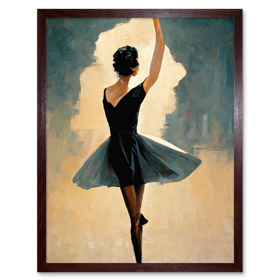 Ballet Dancer Spinning In Black Dress Pastel Art Print Framed Poster Wall Decor 12x16 inch
