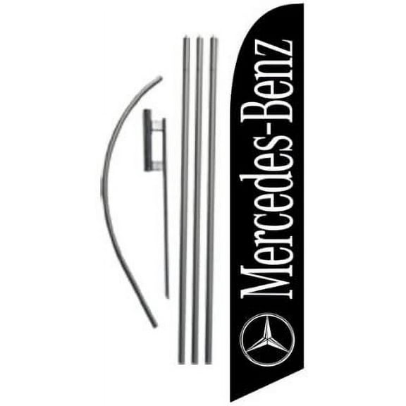 Mercedes-Benz Advertising Feather Banner Swooper Flag Sign with Flag Pole Kit and Ground Stake, Black