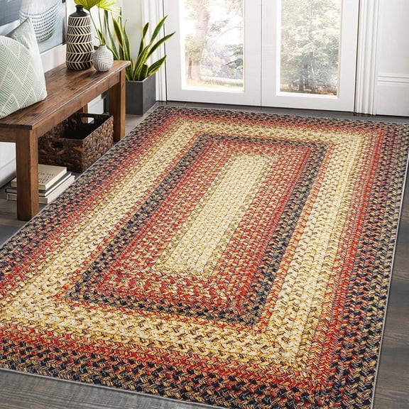 Yesfashion Carpets Area Rugs Washable 5'*7' Rug Braided Printed Area Rug Modern Indoor Floor Carpet Rustic Accent Rug Low Pile Non-Slip Rug Bedroom,Red red 5*7ft