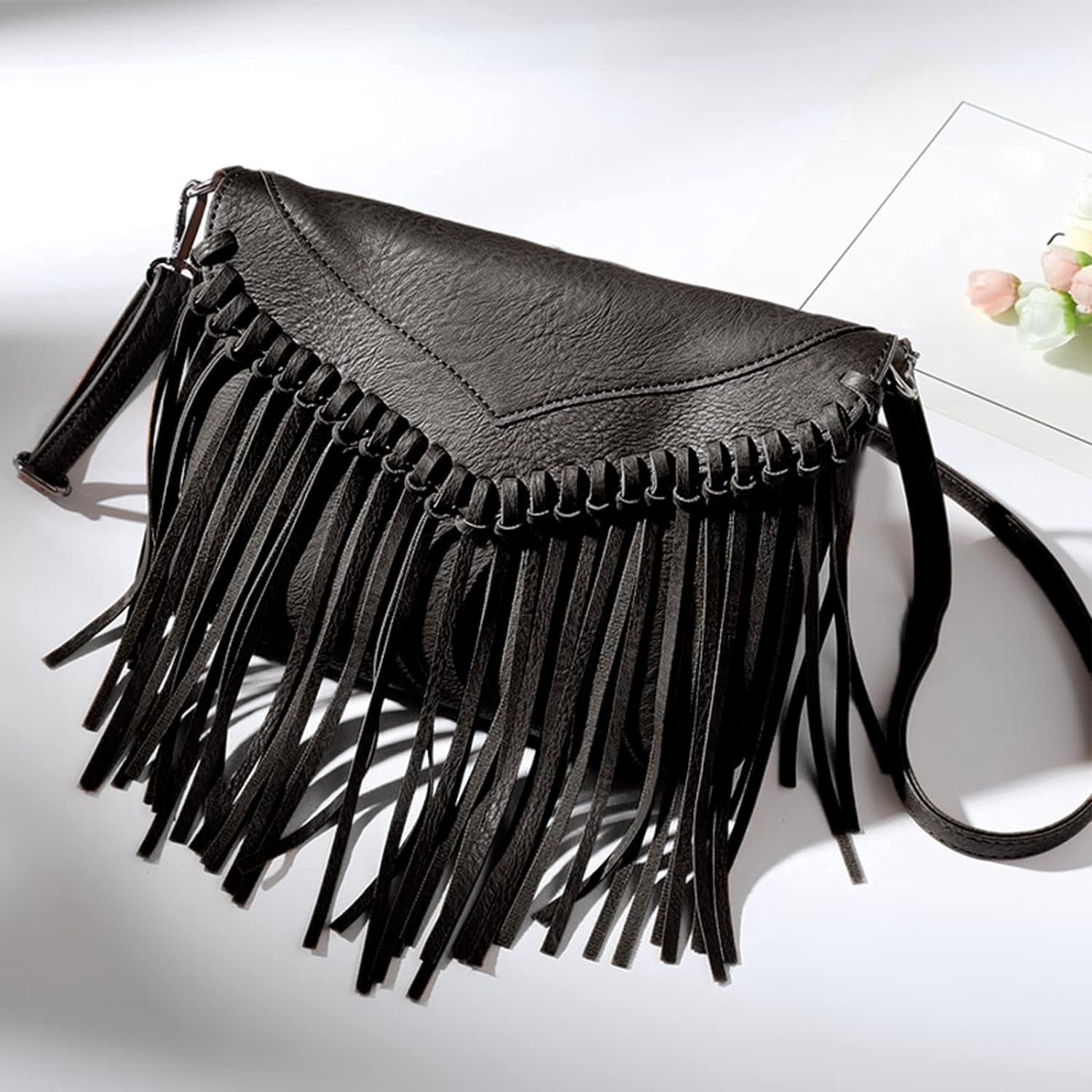 Vintage Fringe Purse Fringe Hobo Bags for Women Vegan Leather Tassel Hippie Crossbody Bag