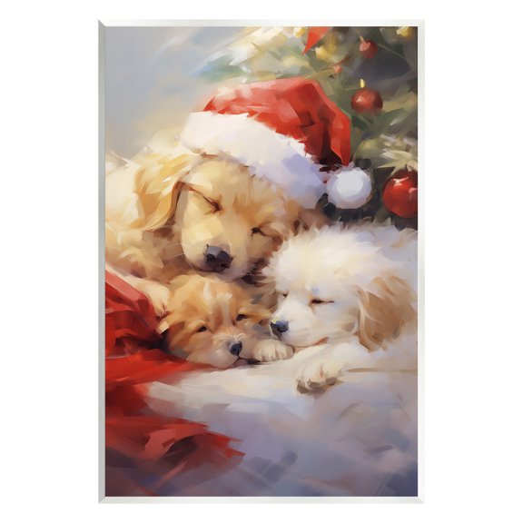 Stupell Industries Christmas Puppies by Tree Holiday Painting Unframed Art Print Wall Art, 10 x 15