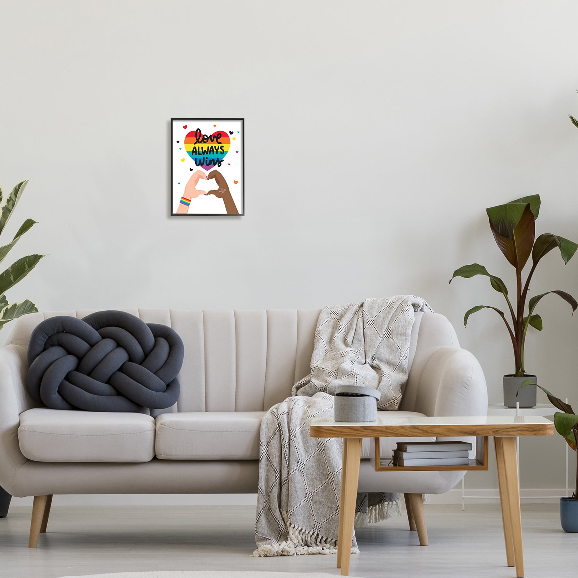 Stupell Industries Love Always Wins Rainbow Heart Hand Gesture,11 x 14, Design by Angela Nickeas