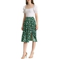 thumbnail image 2 of INSPIRE CHIC Women's High Waisted Split Hem A-Line Floral Skirt S Satin Green, 2 of 6