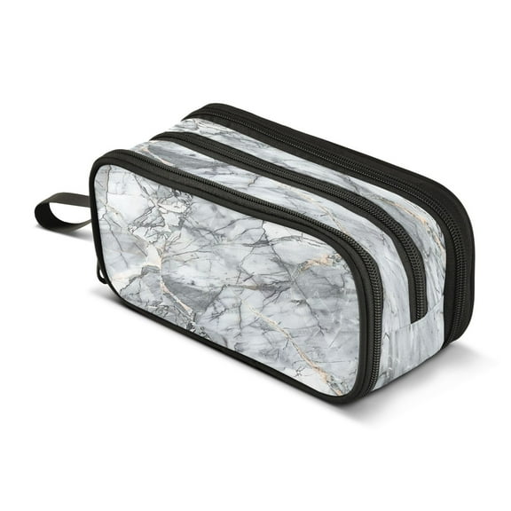ALAZA Grey Marble Pattern Pencil Case Bag 3 Compartment Pen Pouch Large Storage Holder Box Organizer