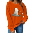 thumbnail image 6 of Plus Size Halloween T Shirts for Women Funny Cute Long Sleeve Graphic Tees Casual Loose Pullover Tops Fall Clothes Hot Pink, L, 6 of 6