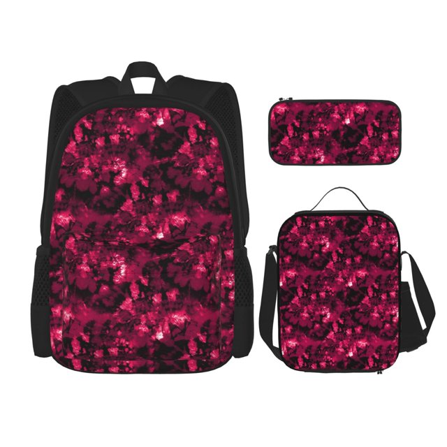 Disketp Burgundy Tie Dye Mochila Estampada de Gran Capacidad con Lonchera y Estuche, Set de 3 Piezas para Estudiantes
