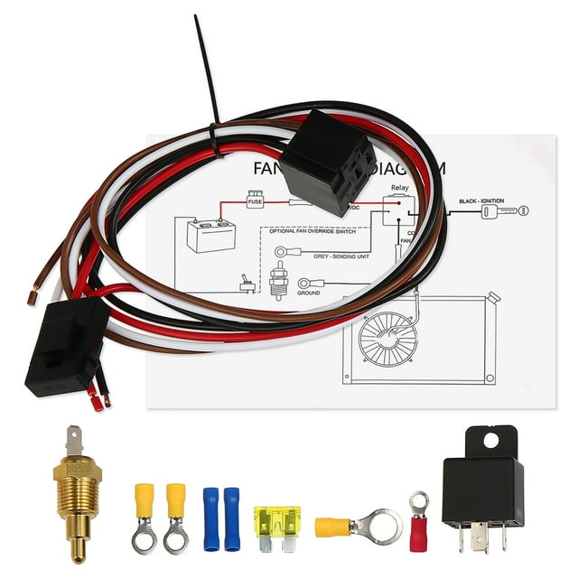 Eléctrico Ventilador Relé Kit con Rosca Sonda 185'F Encendido 175'F Apagado 40A