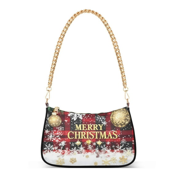 Ryvnso Snowflake Checkered Christmas Womens Chain Shoulder Bag Tote Handbags Clutch Hobo Purse with Zipper for Travel